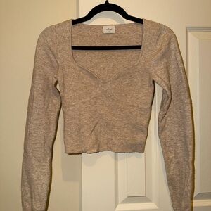 Aritzia Wilfred Beige Long Sleeve Knit Top
